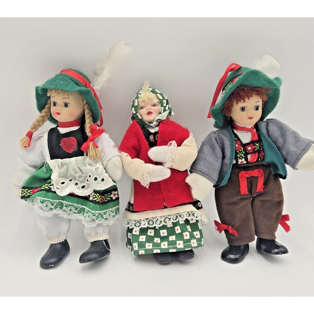 Hand Painted German Bavarian Porcelain Doll Girl Boy Grandma Vtg Folk Figures